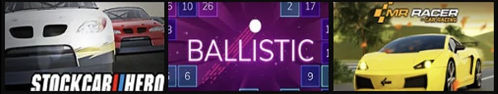 Physics and world model games: Stockcar Hero, Ballistic, and Mr Racer